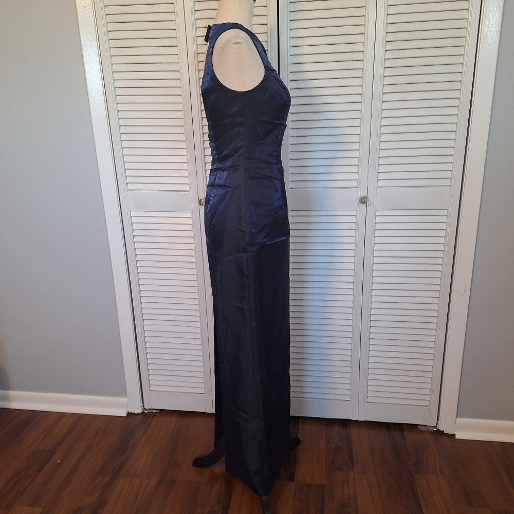Adrianna papell taffeta open back navy maxi dress sz 4 *J - Picture 4 of 6